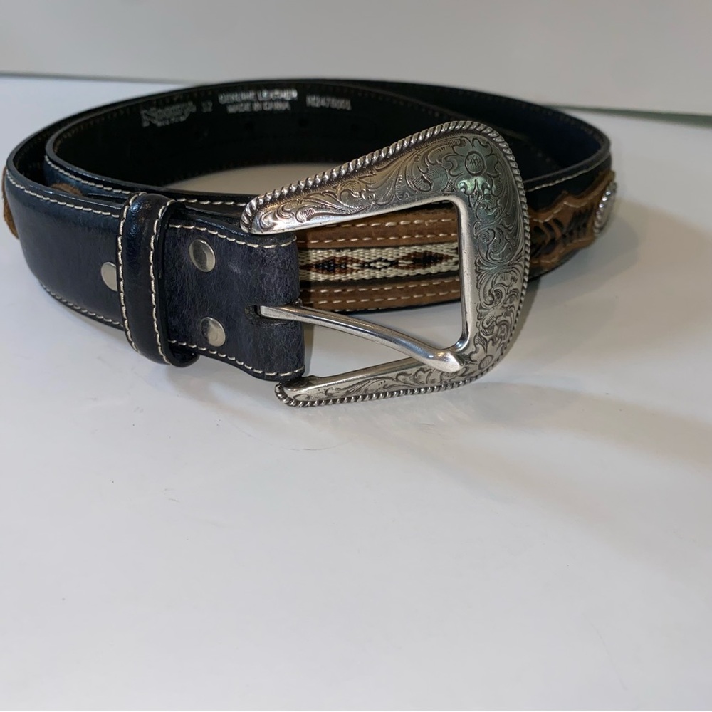 Nocona Belt Co. Mens Belt N2476001 Blk Leather Conchos Laced Top Hand Rodeo